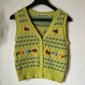 Zara V-Neck Floral Knit Vest with Handcrafting